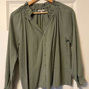 Baybala Green Checked Ruffle-Neck Button Front Blouse